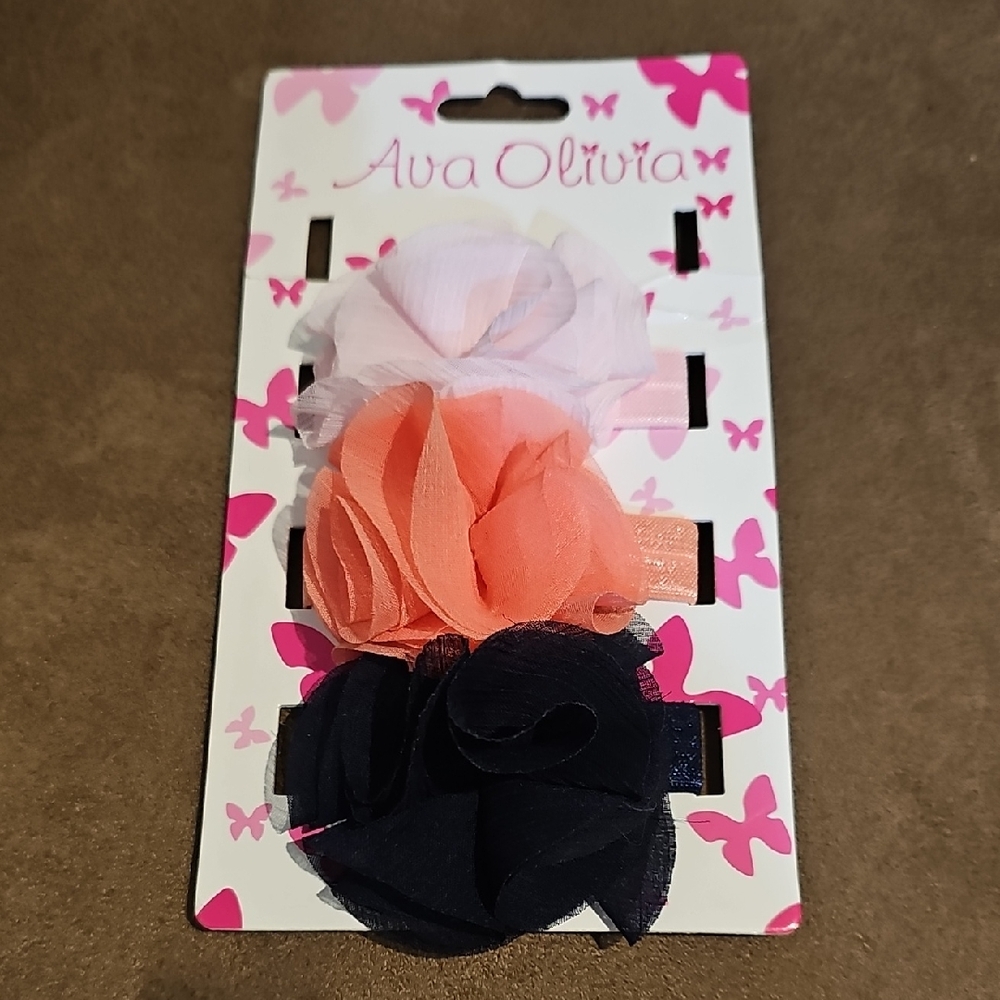 Floral Hair Band Set - Pink, Coral, and Black